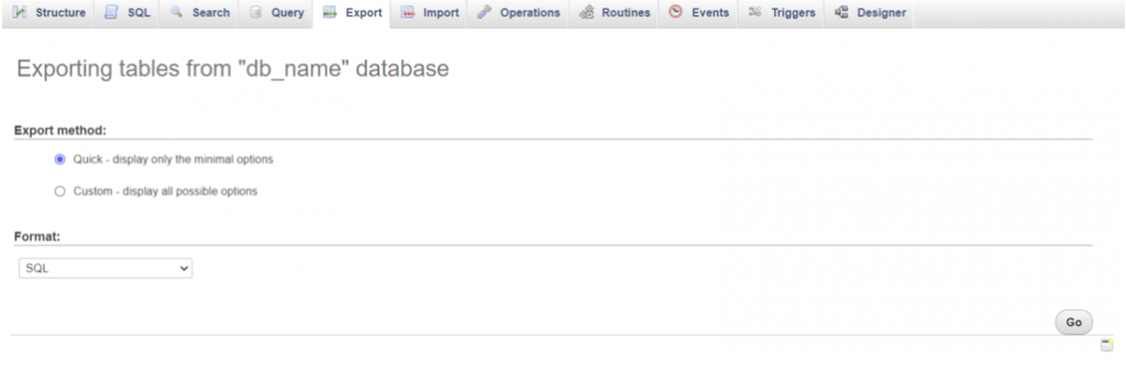 exportando bancos de dados no phpmyadmin