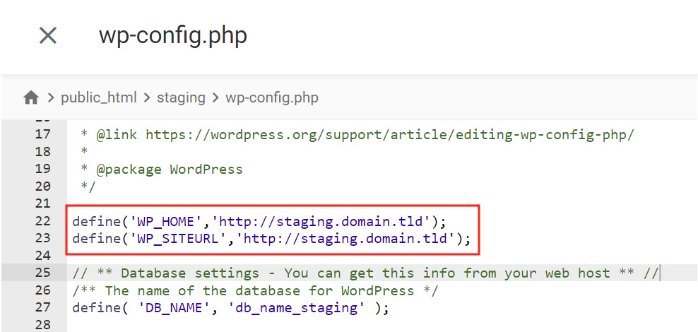 alterando os valores do arquivo wp-config.php para ambiente de testes wordpress