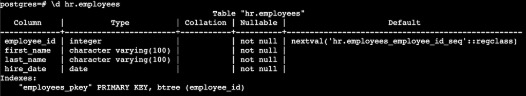 tabela de banco de dados no PostgreSQL