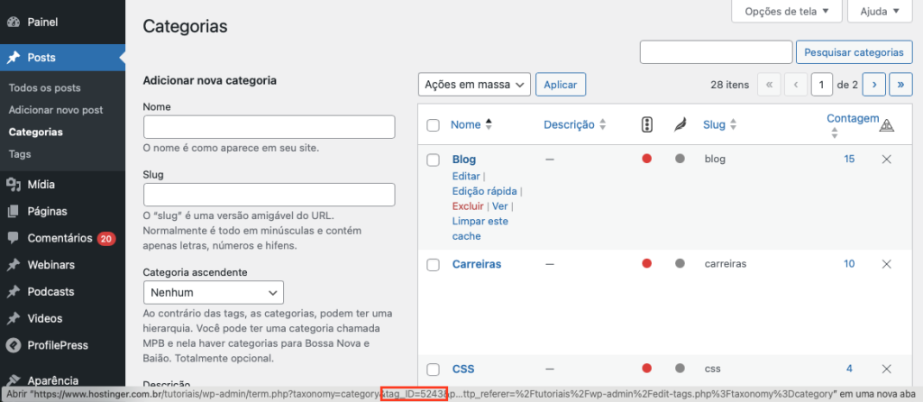 id de categoria no wordpress