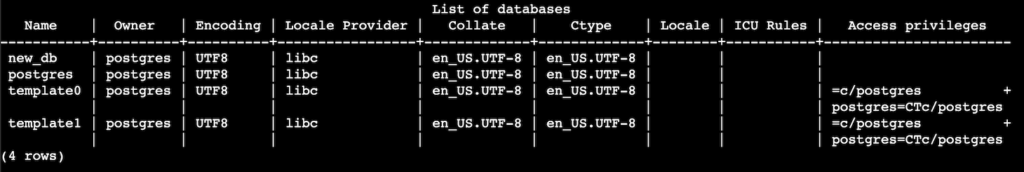 lista de bancos de dados no PostgreSQL