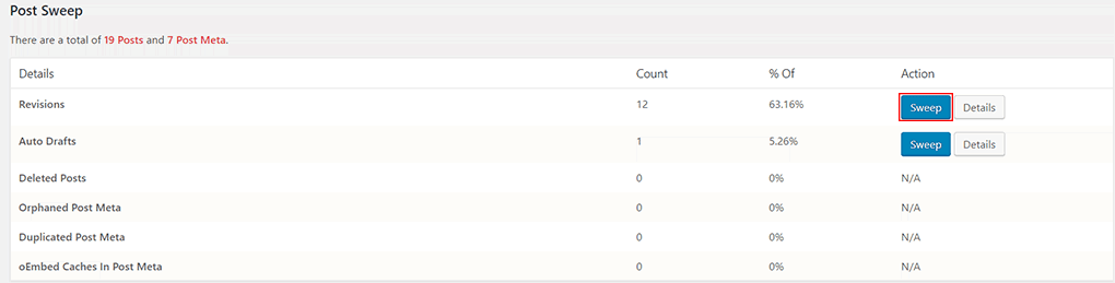 revisões no plugin wp sweep para wordpress