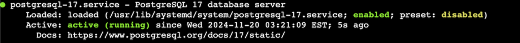 status de serviço do PostgreSQL no systemctl