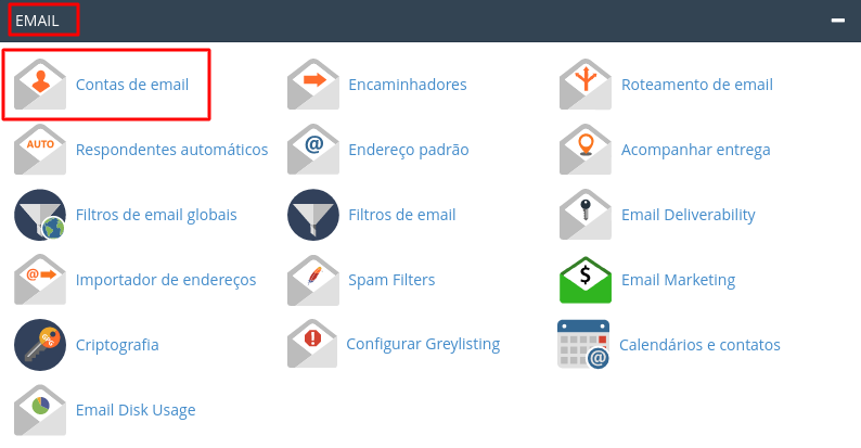 localizr contas de email no painel cpanel