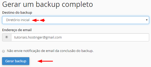 gerar backup completo de site