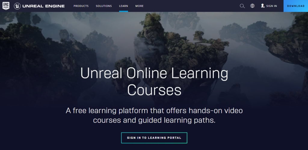 página de aprendizado no site da unreal engine