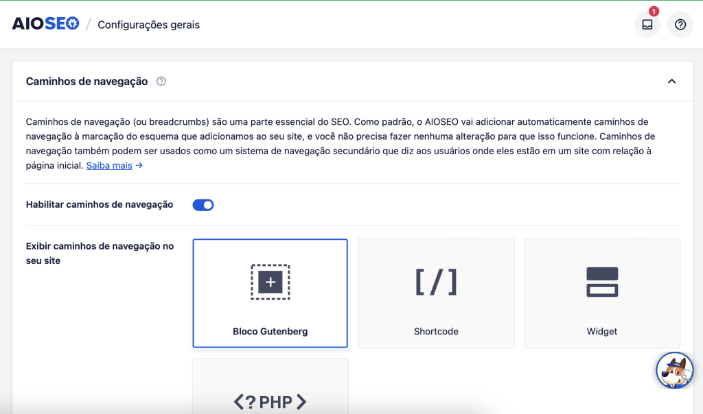 ativando breadcrumbs (caminhos de navegação) no aioseo para wordpress