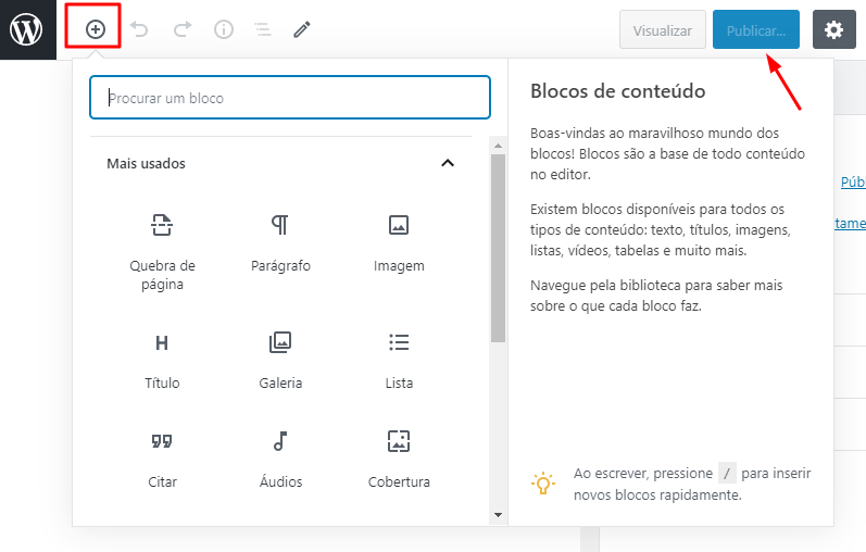 blocos de conteúdo para fazer landing pages no WordPress