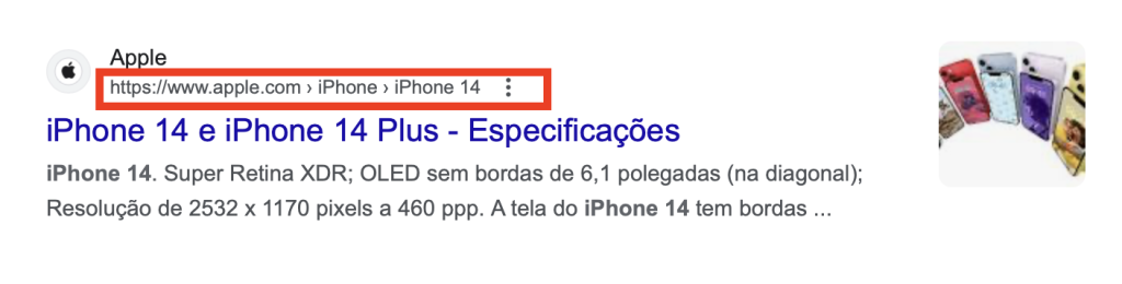 exemplo de breadcrumbs nos resultados de pesquisa do google