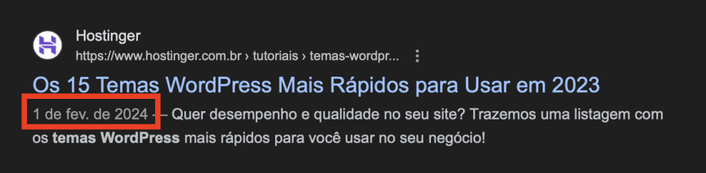 data da última atualização do artigo nos resultados do google