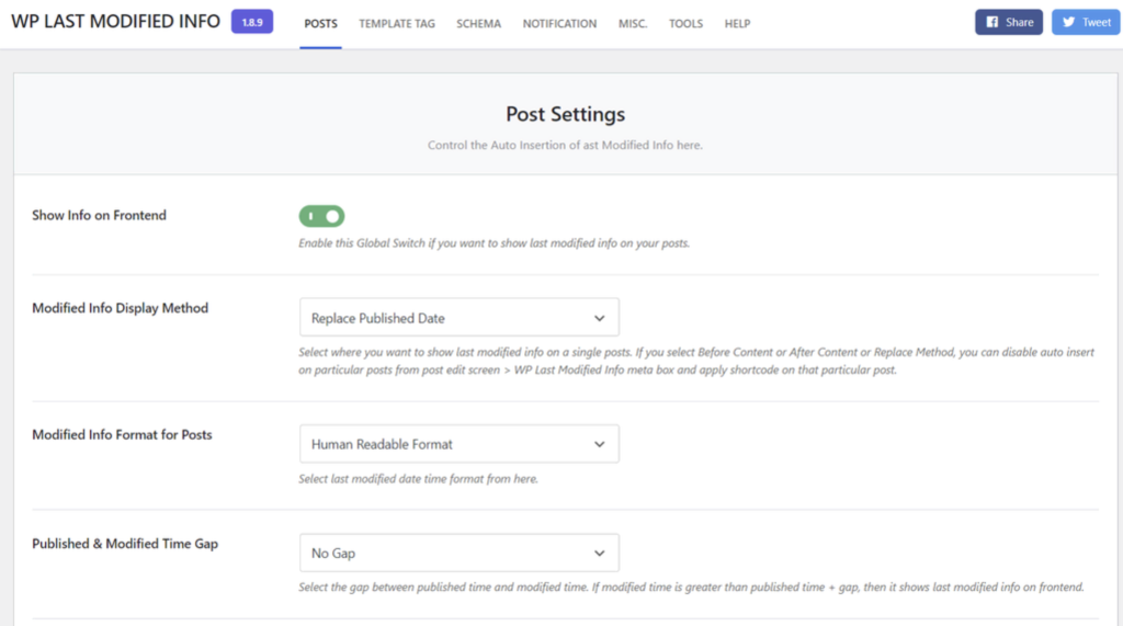 configurando o plugin last modified info no wordpress