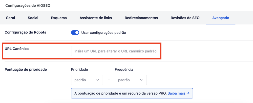 configurando url canônica no aioseo