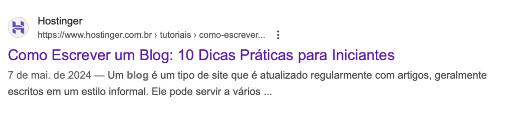 exemplo de post da hostinger no google