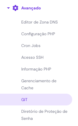 opção git destacada no menu avançado do hpanel