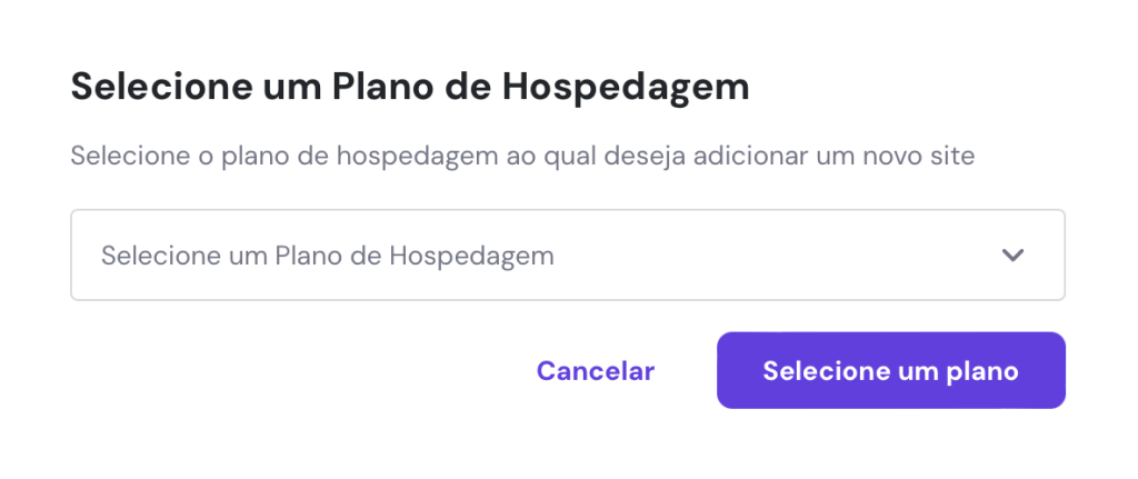 selecionando plano de hospedagem na configuração de novo site no hpanel