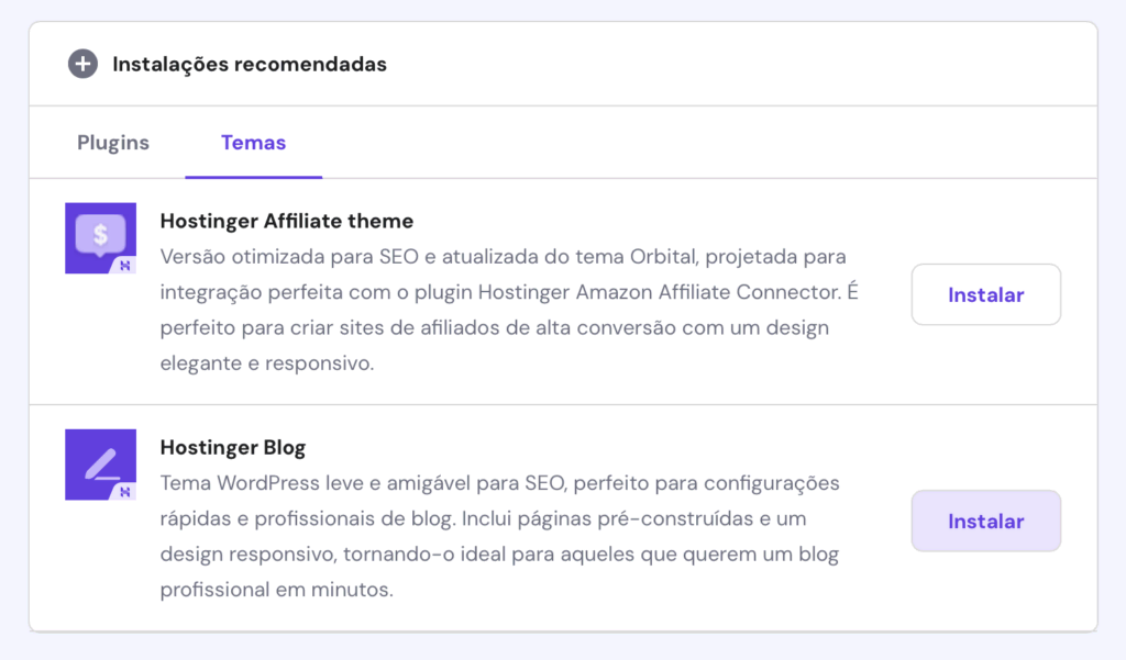 instalando o tema de blog da hostinger pelo hpanel