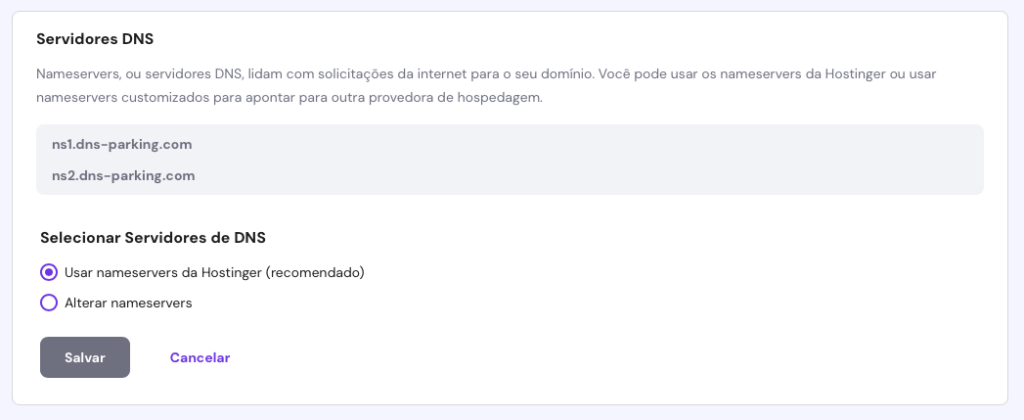 alterando nameservers de domínio no hpanel