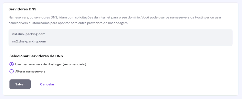 alterando nameservers de domínio no hpanel