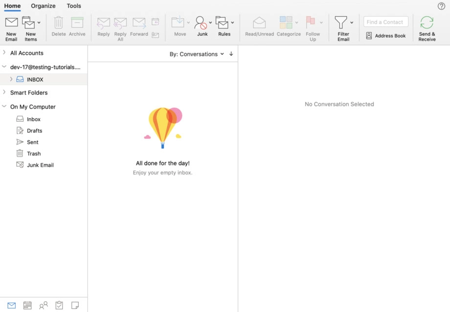 tela do outlook 2019 no mac