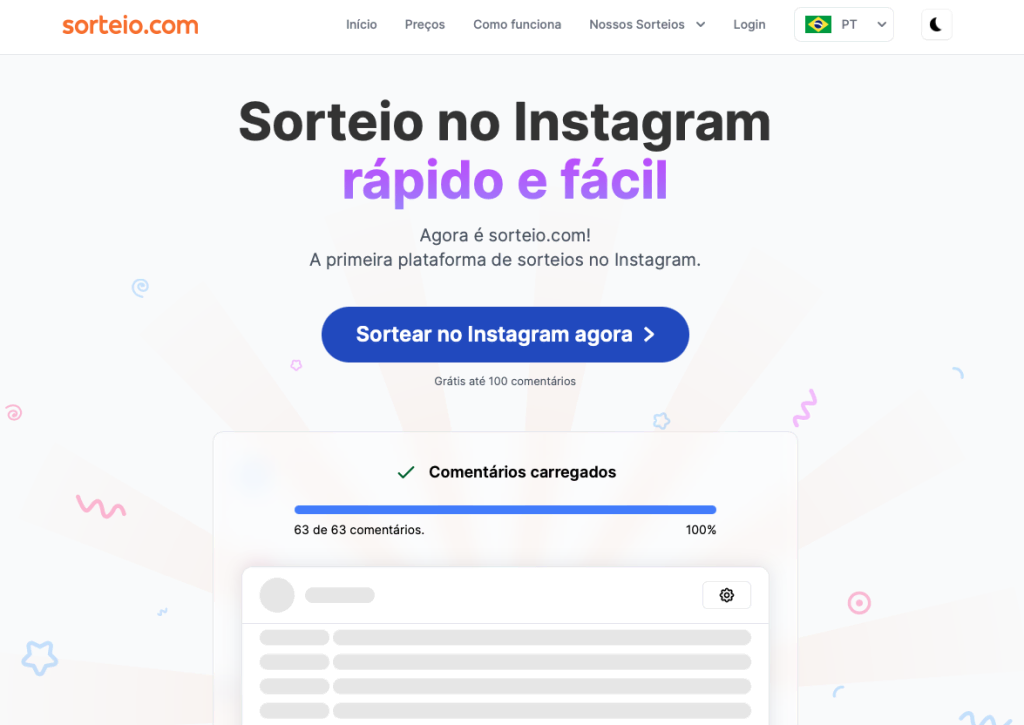 ferramenta de sorteio instagram sorteio.com