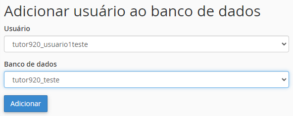 adicionando usuário ao banco de dados no cpanel