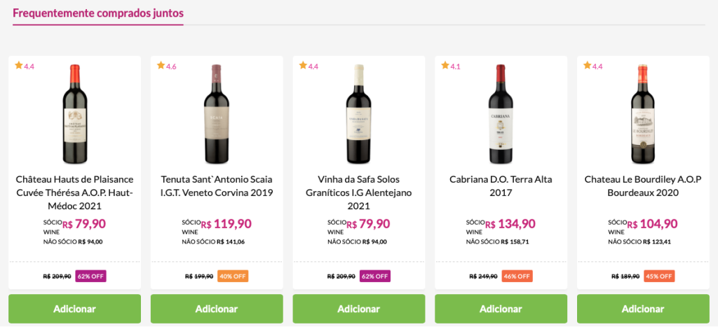 seção "frequentemente comprados juntos" da loja virtual da wine