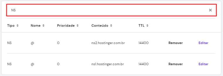 nameservers da hostinger