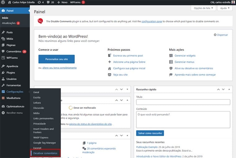 plugin desativar comentários para wordpress