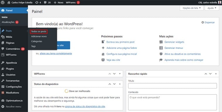 opção todos os posts no wordpress