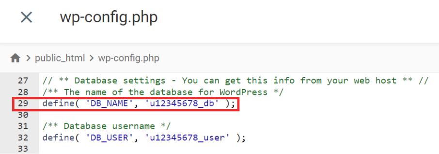 definindo nome do banco de dados wordpress no arquivo wp-config.php