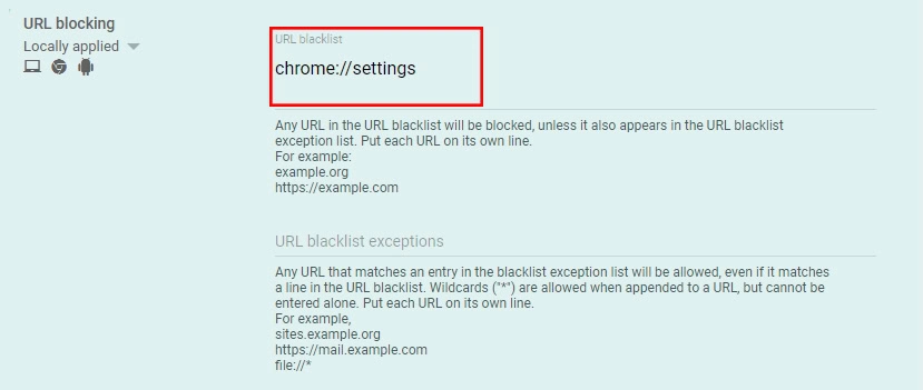 bloqueando urls no google admin console