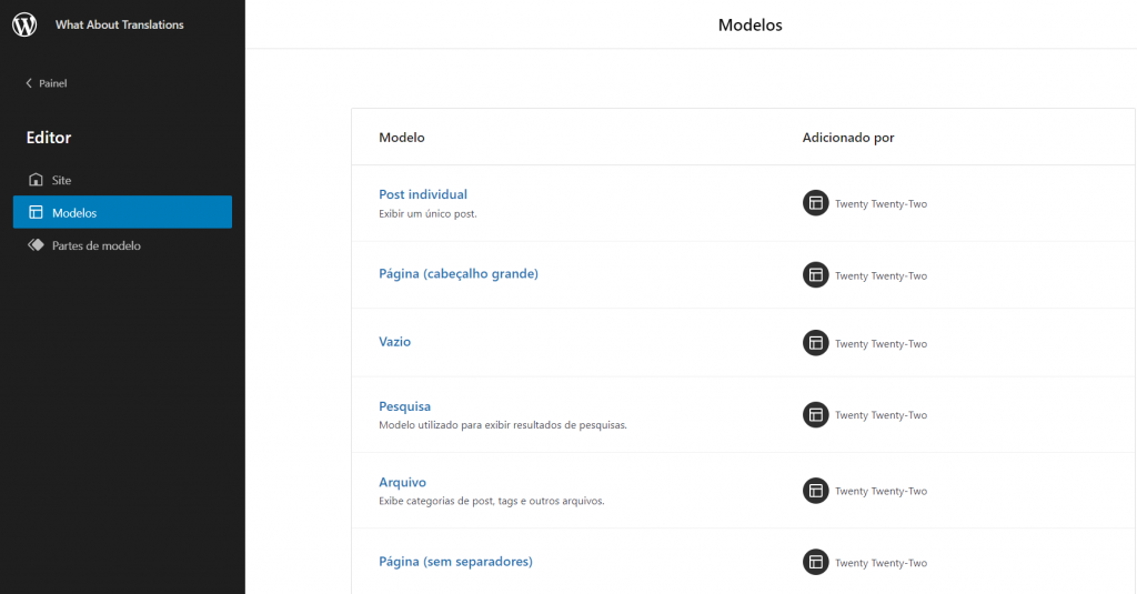 editor de modelos do wordpress