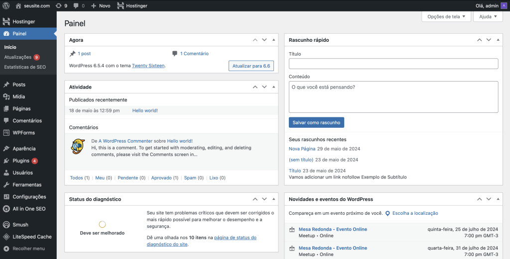 painel de administrador do wordpress