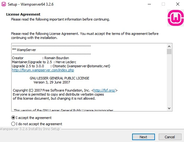 Contrato de licença - instalação WAMP