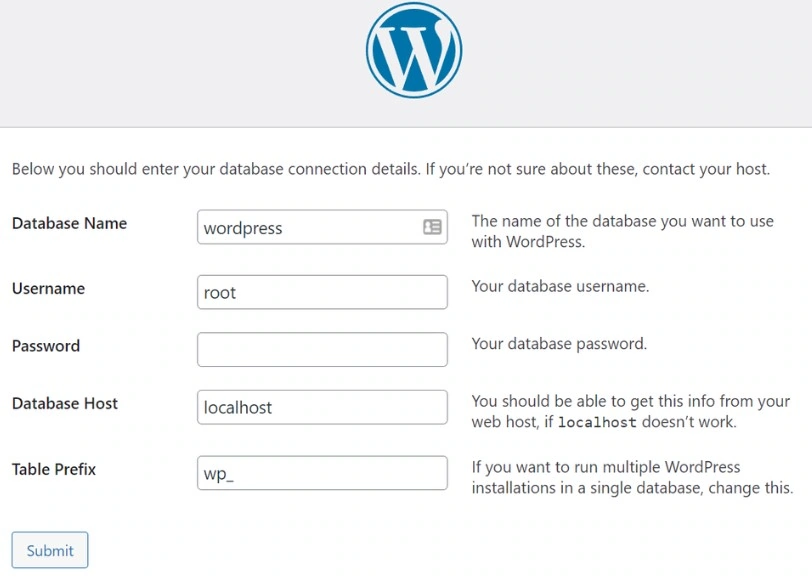 Detalhes de conexão do WordPress com banco de dados