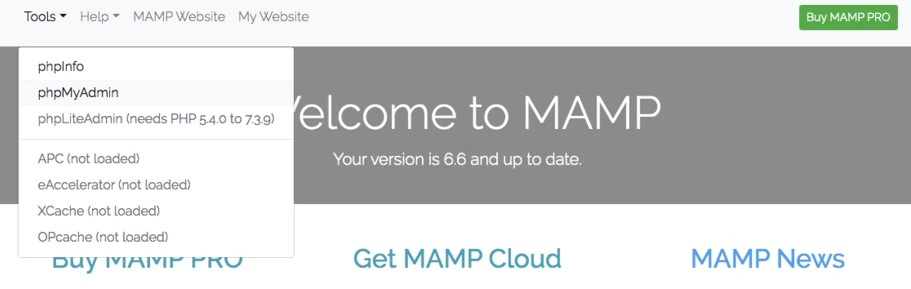 Página de configuração MAMP