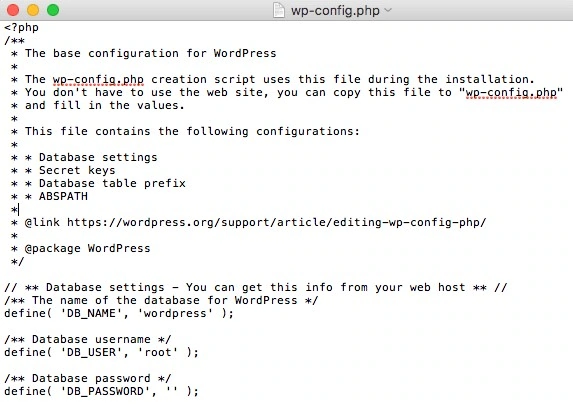 Criação do arquivo wp_config em MacOS