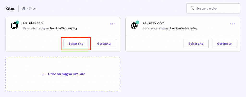 gerenciando sites no hpanel