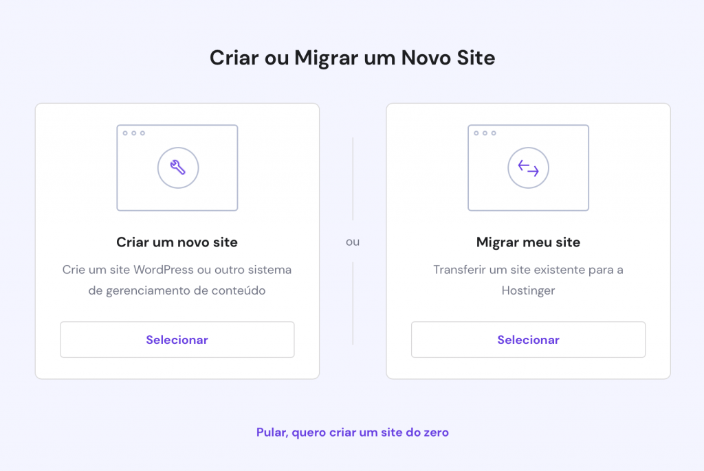 criar ou migrar site no hpanel