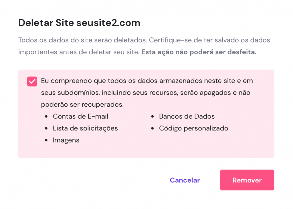 deletando site no hpanel