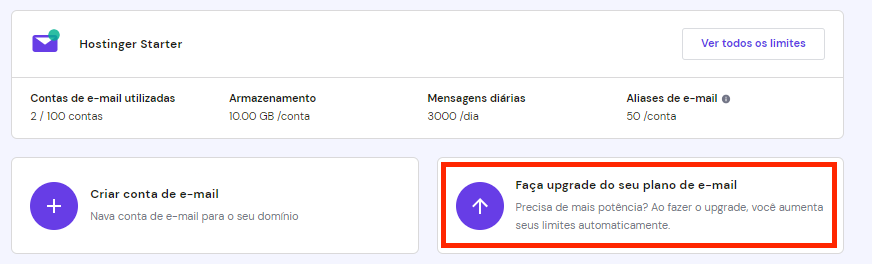 fazendo upgrade de email no hpanel