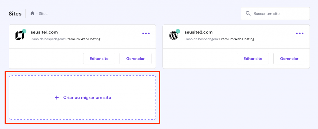 adicionando novo site no hpanel