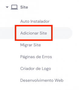 adicionando site no panel