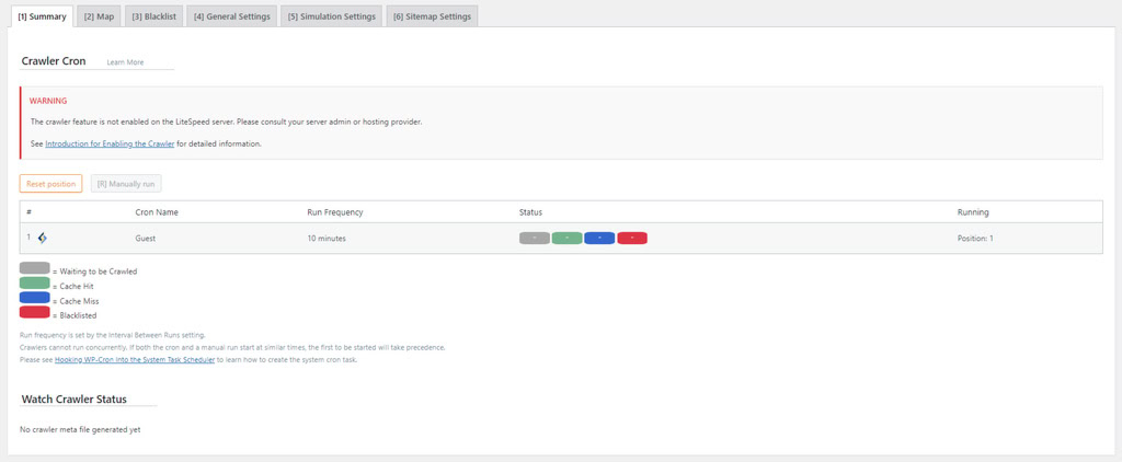 Configurações de rastreamento/crawler no plugin LiteSpeed Cache