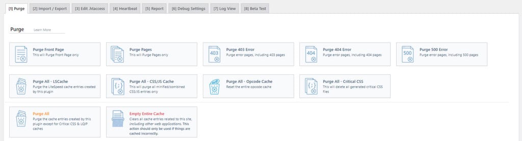 Ferramentas do plugin LiteSpeed Cache