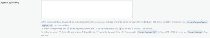 Configuração de forçar cache de URLs no plugin LiteSpeed Cache