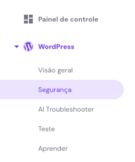 opção wordpress - segurança na barra lateral do hpanel