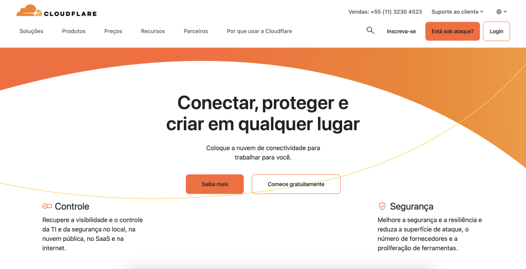 página inicial da cloudflare na web