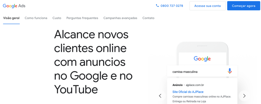 página inicial do google ads