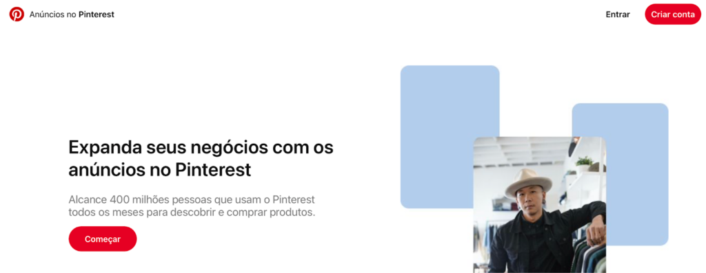 página inicial do pinterest ads